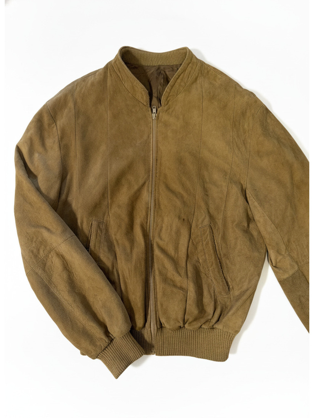 Vintage Suede Design London Tan Zip-Up Bomber Jacket